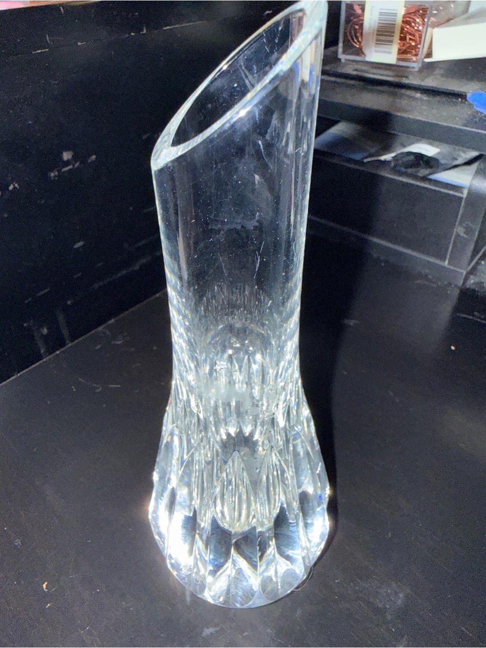 Baccarat France Flora Biseau Signed Crystal Bud Vase